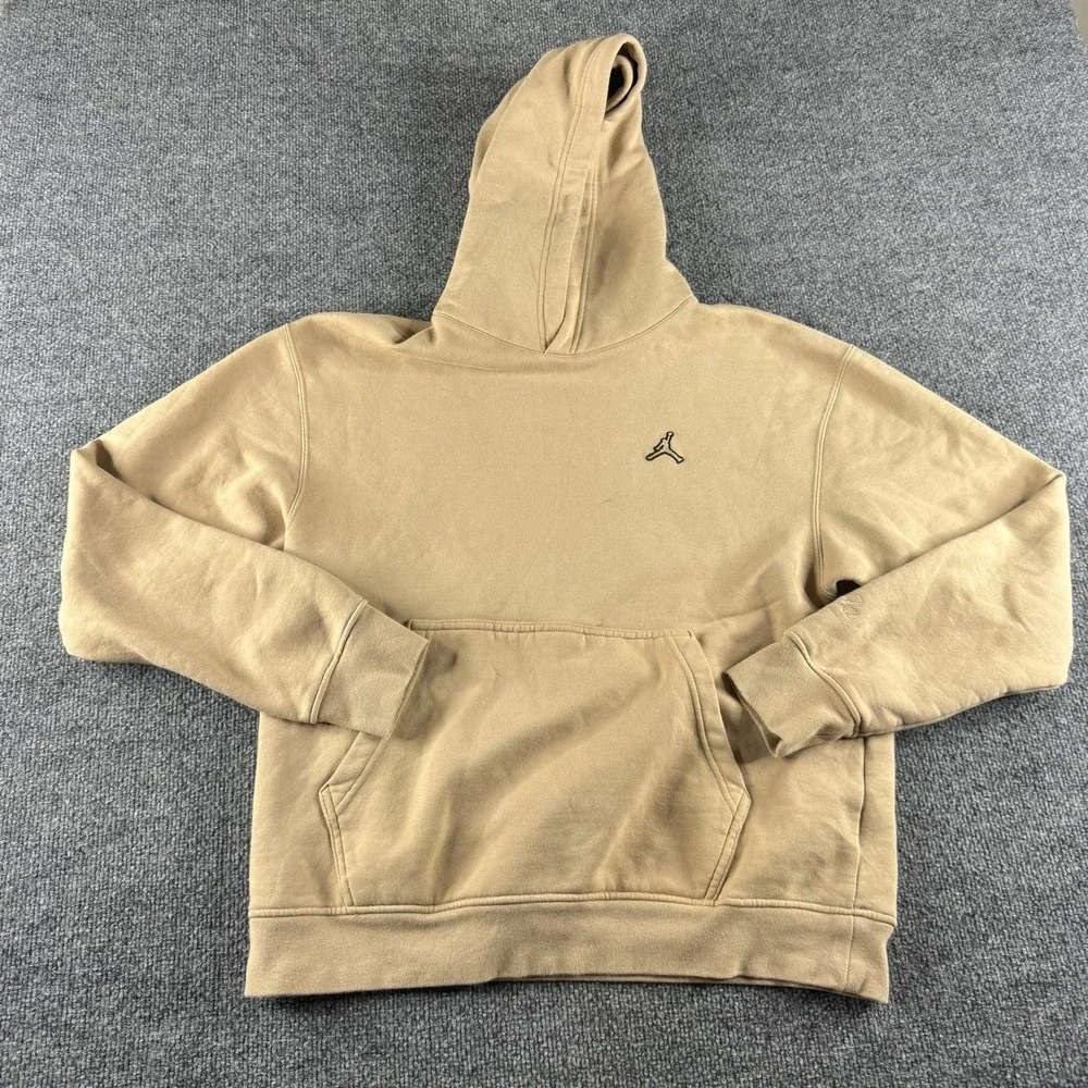 Jordan Hoodie Mens M Beige Fleece Kangaroo Pocket Jumpman Logo Sweatshirt